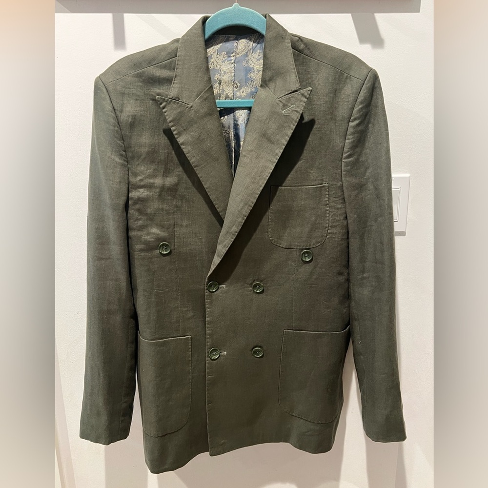 OGB Luxury Linen Olive Green Blazer with Paisley Lining